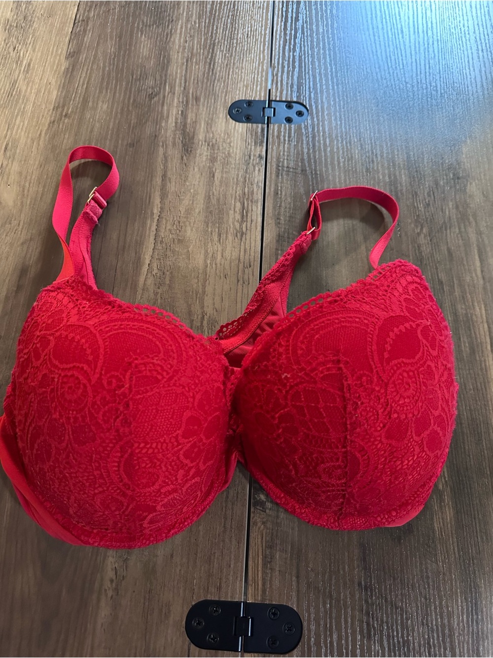 aerie Red Lace Push-Up Bra with Floral Detail